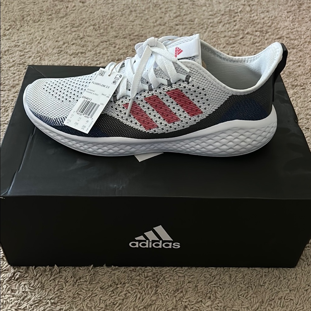 Adidas Fluidflow White and Red Athletic Sneakers